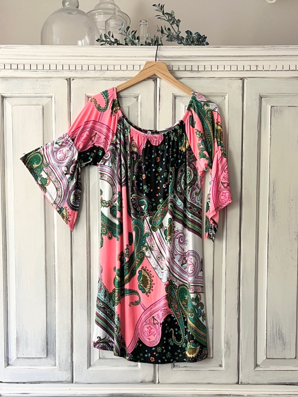 🟠NEW AUDITIONS 1/2 Flutter Sleeve Mini Dress in Vibrant Paisley/Floral Print LG